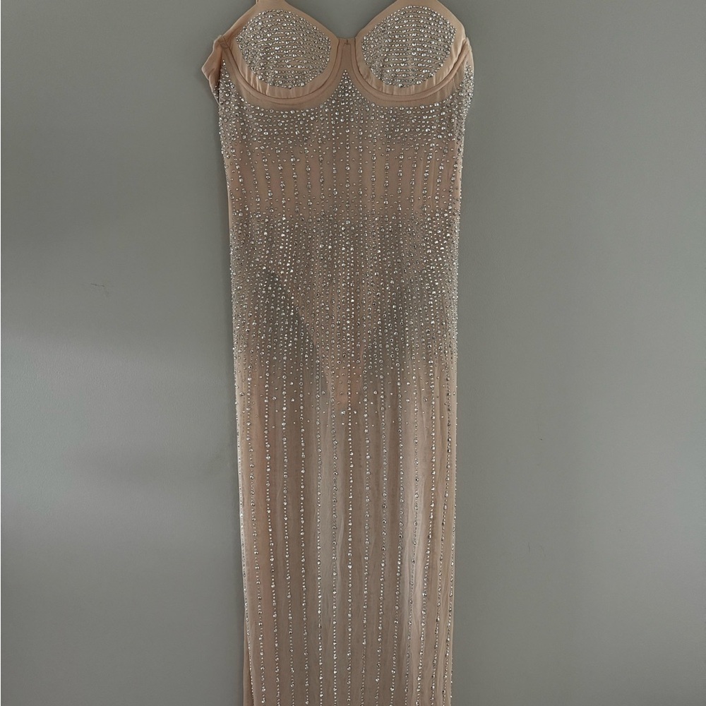 Elegant Crystal Embellished Maxi Dress